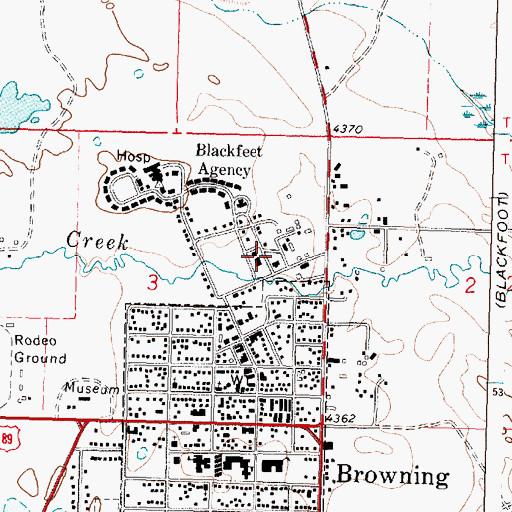 Topographic Map of Bureau of Indian Affairs Law Enforcement Browning Police Department, MT