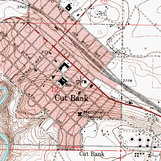 Topographic Map of Glacier County Courthouse, MT