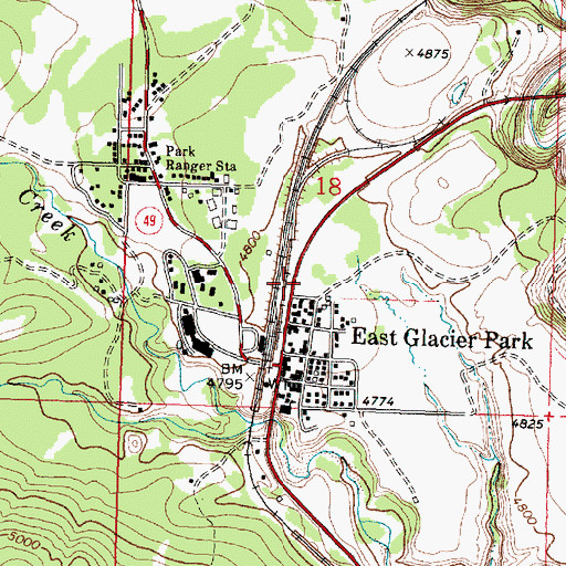 Topographic Map of East Glacier Park Post Office, MT
