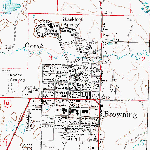 Topographic Map of Browning Post Office, MT