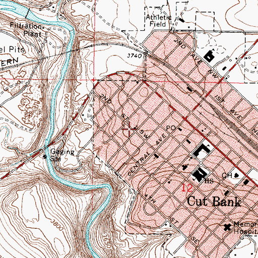 Topographic Map of Cut Bank Church of Christ, MT