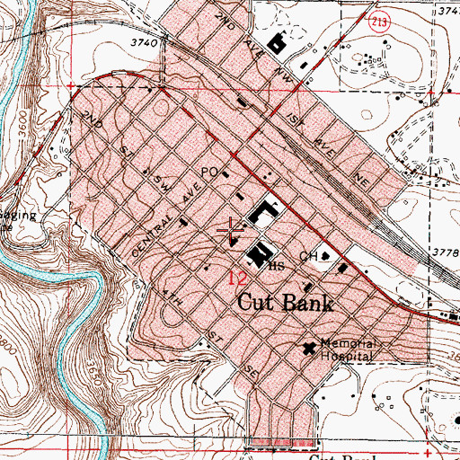 Topographic Map of Cut Bank Assembly of God Church, MT