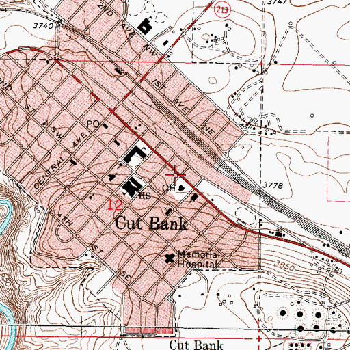 Topographic Map of Montana Wheat Growers Incorporated Elevator, MT