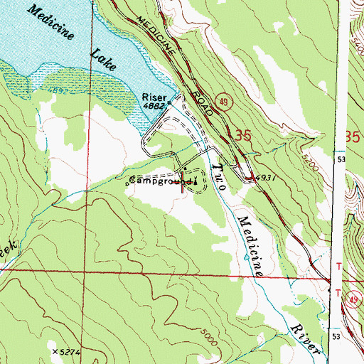 Topographic Map of Red Eagle-Two Medicine Campground, MT