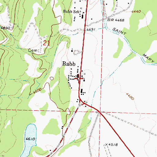 Topographic Map of Chief Mountain Baptist Church, MT
