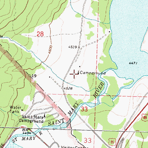 Topographic Map of Saint Mary Triple Divide Campground, MT
