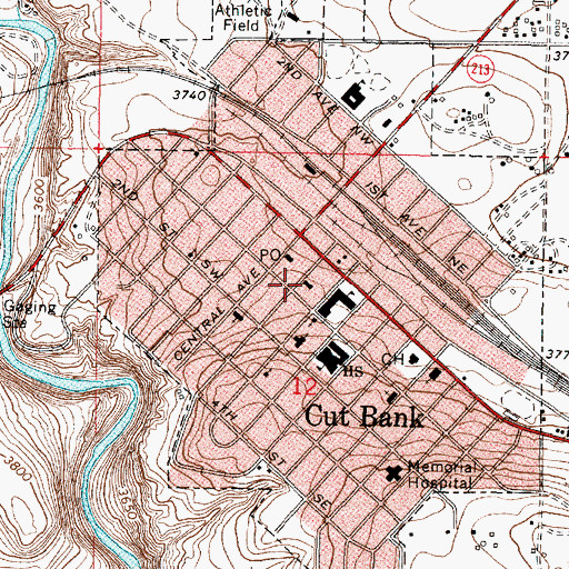 Topographic Map of Glacier County Library, MT