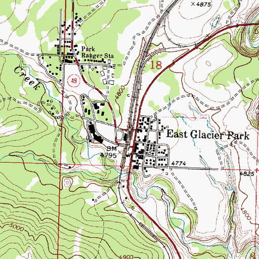 Topographic Map of East Glacier Park Branch Library, MT