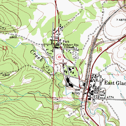 Topographic Map of Glacier Park Lodge Golf Course, MT