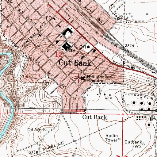 Topographic Map of Glacier County Medical Center Nursing Home, MT