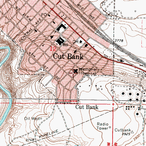 Topographic Map of Northern Rockies Medical Center, MT