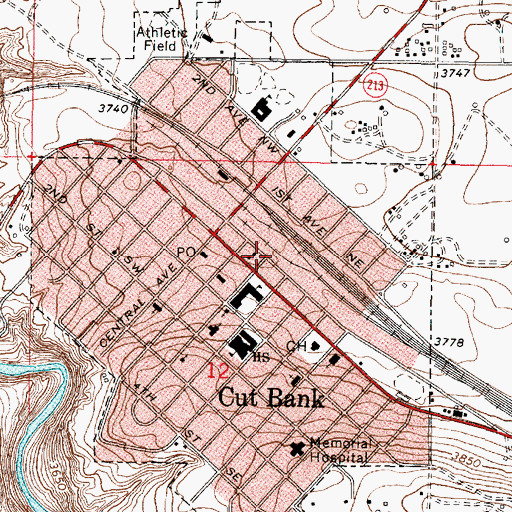 Topographic Map of Glacier County Historical Society Museum, MT