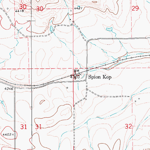 Topographic Map of Spion Kop Post Office (historical), MT