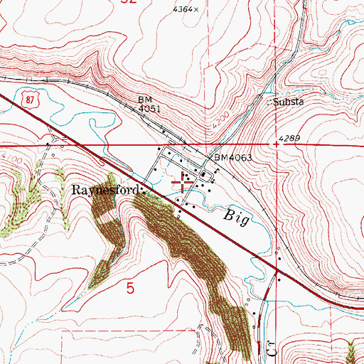 Topographic Map of Raynesford Post Office, MT