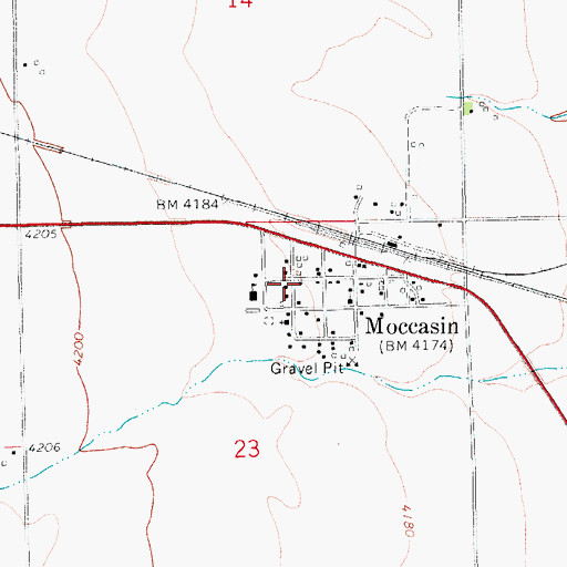 Topographic Map of Moccasin Post Office, MT