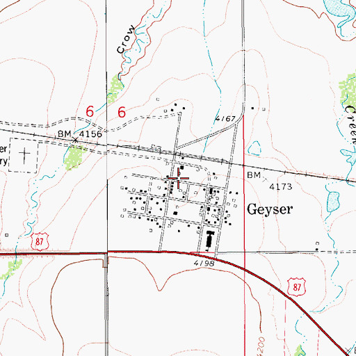 Topographic Map of Geyser Post Office, MT