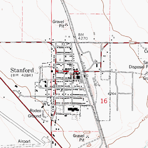 Topographic Map of Stanford Post Office, MT