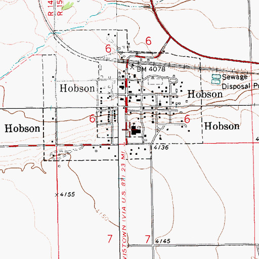 Topographic Map of Hobson Public Schools, MT