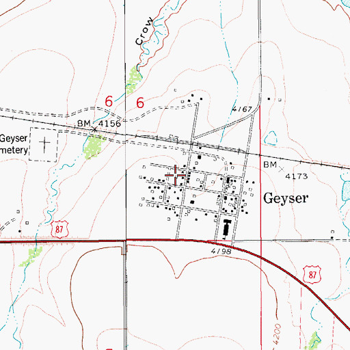 Topographic Map of Geyser Volunteer Fire Company, MT