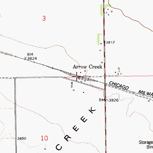 Topographic Map of Arrow Creek Church (historical), MT