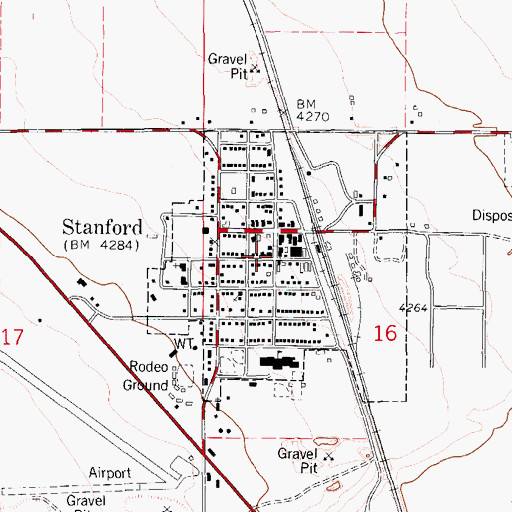 Topographic Map of Stanford Volunteer Fire Department, MT