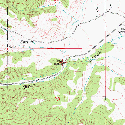 Topographic Map of Dry Wolf Creek Bridge, MT