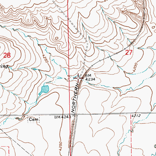 Topographic Map of Rocky (historical), MT