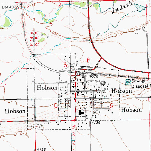 Topographic Map of Hobson, MT