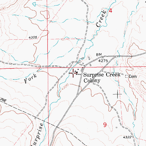Topographic Map of Surprise Creek Colony School, MT