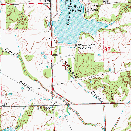 Topographic Map of Chandler Dam, OK