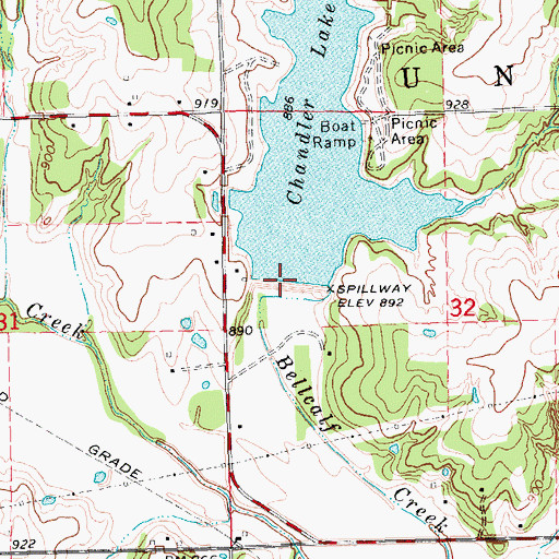 Topographic Map of Chandler Lake, OK