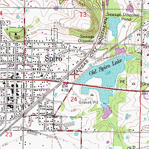 Topographic Map of Old Spiro Lake Dam, OK