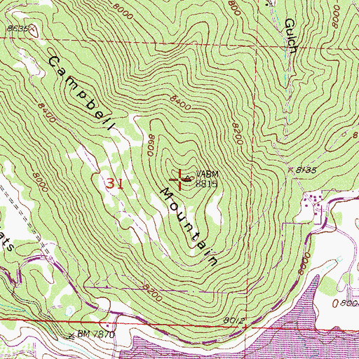 Topographic Map of Campbell Mountain, CO