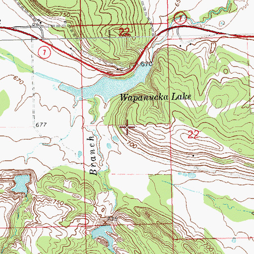 Topographic Map of Lake Wapanucka Dam, OK