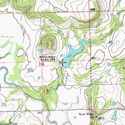 Topographic Map of Little Wewoka Creek Site 10 Reservoir, OK