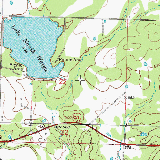 Topographic Map of Nanih Waiya Lake Dam, OK