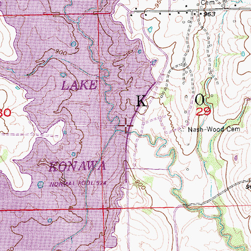 Topographic Map of Lake Konawa Dam, OK