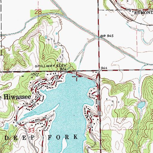 Topographic Map of Hiwassee Lake Dam, OK