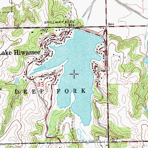 Topographic Map of Lake Hiwassee, OK