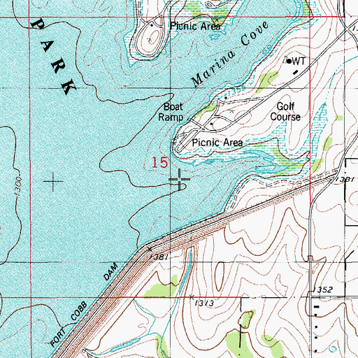 Topographic Map of Fort Cobb Reservoir, OK