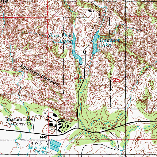 Topographic Map of Post Oak Lake Dam, OK