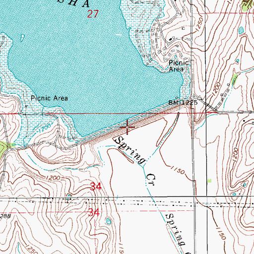 Topographic Map of Lake Chickasha Dam, OK