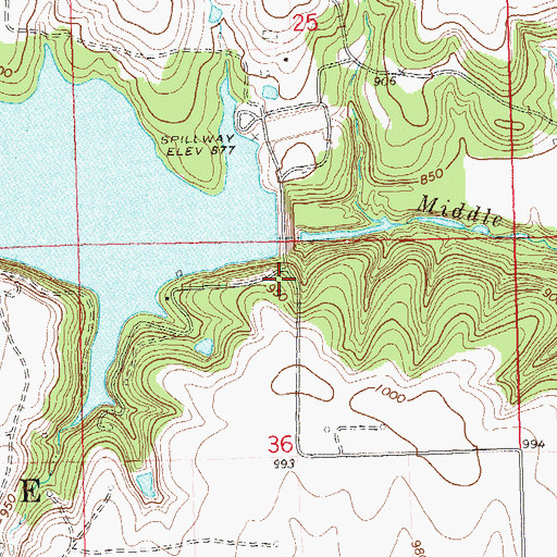 Topographic Map of Bluestem Dam, OK