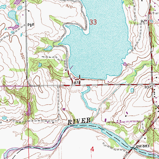 Topographic Map of Pauls Valley Dam, OK