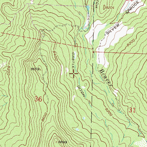 Topographic Map of Castle Ditch, CO