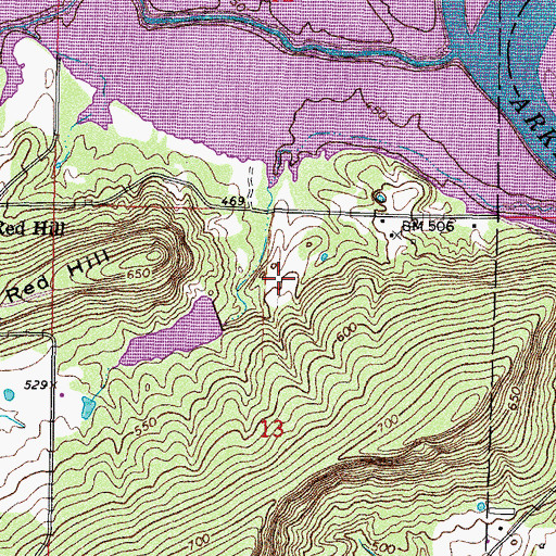 Topographic Map of Oknoname 361002 Dam, OK