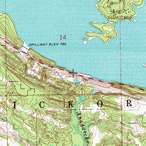 Topographic Map of Lake Murray Dam, OK