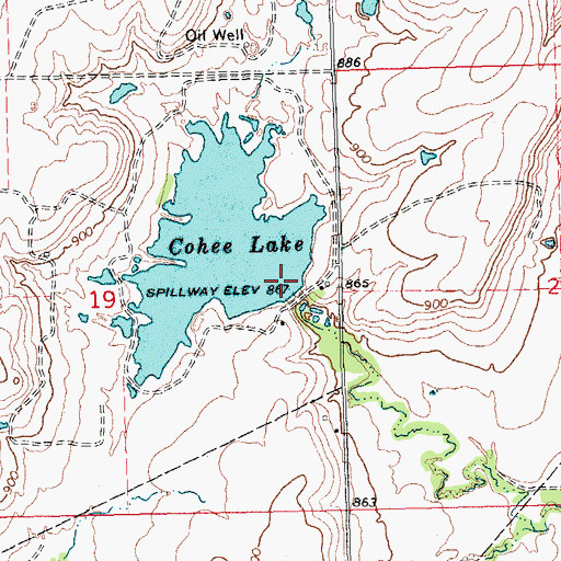 Topographic Map of Cohee Lake Dam, OK