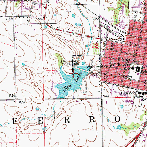 Topographic Map of Madill City Lake Dam, OK