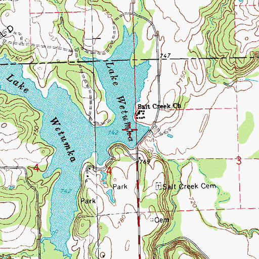 Topographic Map of Lake Wetumka Dam, OK